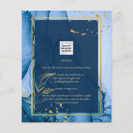 LeahG® Navy Blue Gold Alkohol Tinte Wedding Flyer (Hinten)