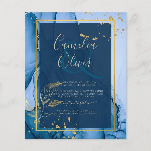 LeahG® Navy Blue Gold Alkohol Tinte Wedding Flyer (Vorne)