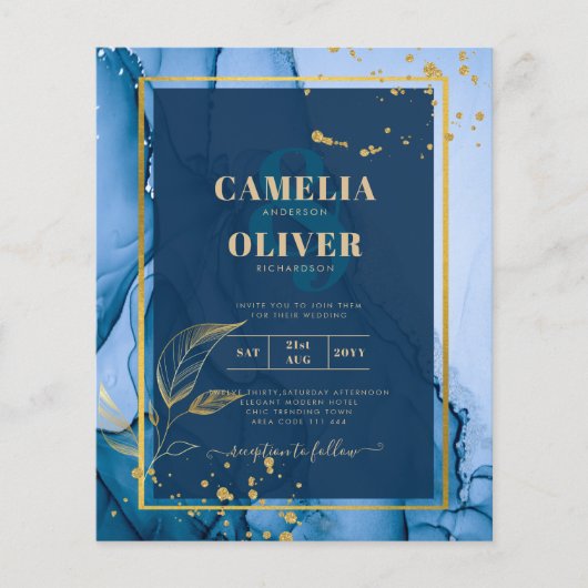 LeahG® Navy Blue Gold Alkohol Tinte Wedding Flyer (Vorne)