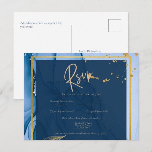 LeahG® Navy Blue Gold Alkohol Tinte Wedding Postkarte (Vorne/Hinten)