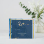 LeahG® Navy Blue Gold Alkohol Tinte Wedding Postkarte (Stehend Vorderseite)