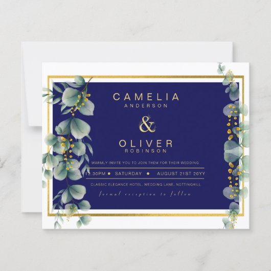 LeahG NAVY BLUE GOLD Greenery Eukalyptus Wedding (Vorderseite)