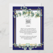 LeahG NAVY BLUE GOLD Greenery Eukalyptus Wedding Einladung (Rückseite)