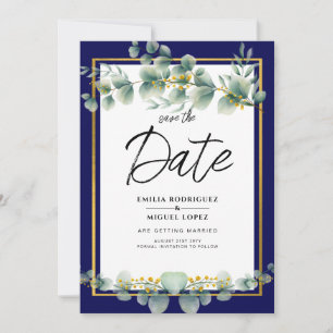 LeahG NAVY BLUE GOLD Greenery Eukalyptus Wedding Einladung