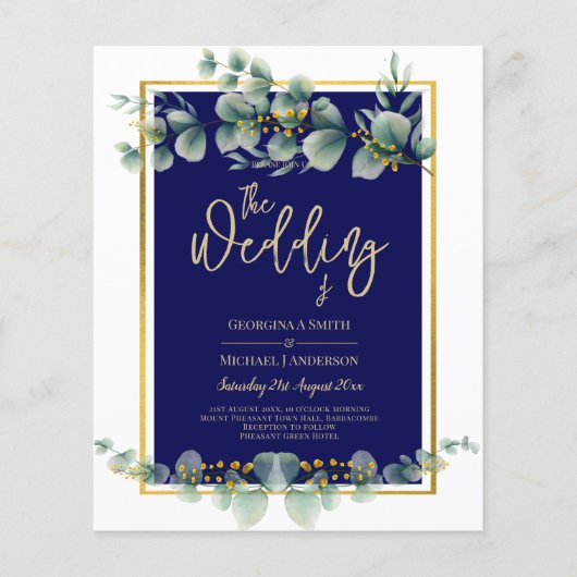 LeahG NAVY BLUE GOLD Greenery Eukalyptus Wedding Flyer (Vorne)