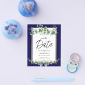 LeahG NAVY BLUE GOLD Greenery Eukalyptus Wedding Flyer (Einzeln)