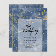 LeahG Navy Blue Gold INK Abstrakt Wedding INVITE