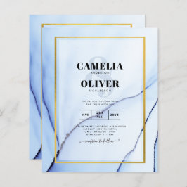 LeahG Navy Blue Gold INK Abstrakt Wedding INVITE