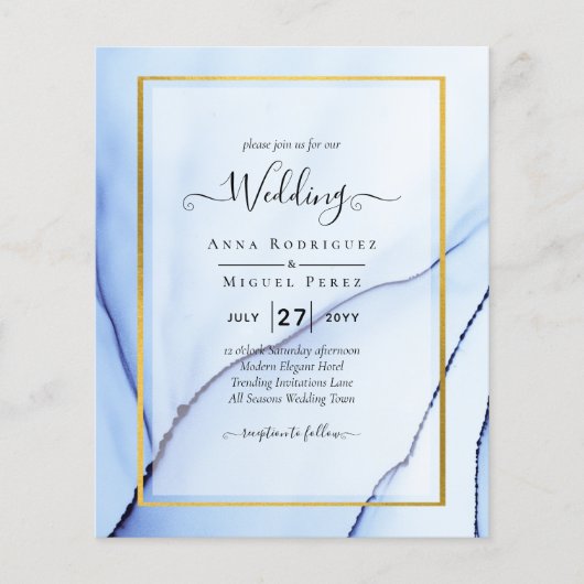 LeahG Navy Blue Gold INK Abstrakt Wedding INVITE (Vorderseite)