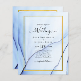 LeahG Navy Blue Gold INK Abstrakt Wedding INVITE