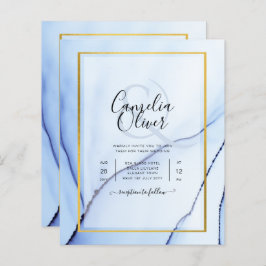 LeahG Navy Blue Gold INK Abstrakt Wedding INVITE