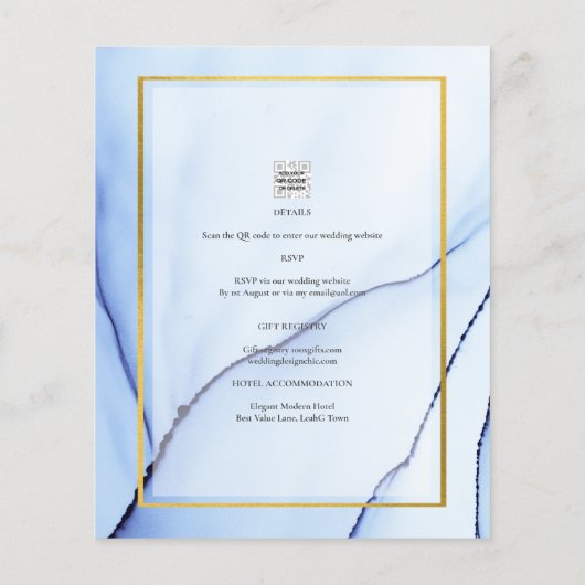 LeahG Navy Blue Gold INK Abstrakt Wedding INVITE (Rückseite)
