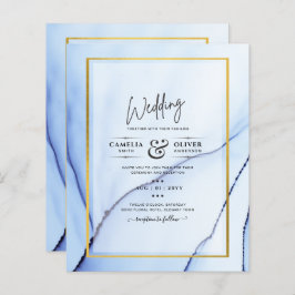 LeahG Navy Blue Gold INK Abstrakt Wedding INVITE