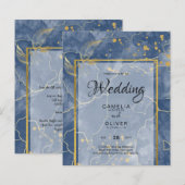 LeahG Navy Blue Gold INK Abstrakt Wedding INVITE (Vorne/Hinten)