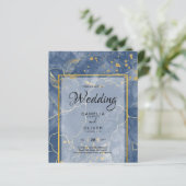 LeahG Navy Blue Gold INK Abstrakt Wedding INVITE (Stehend Vorderseite)