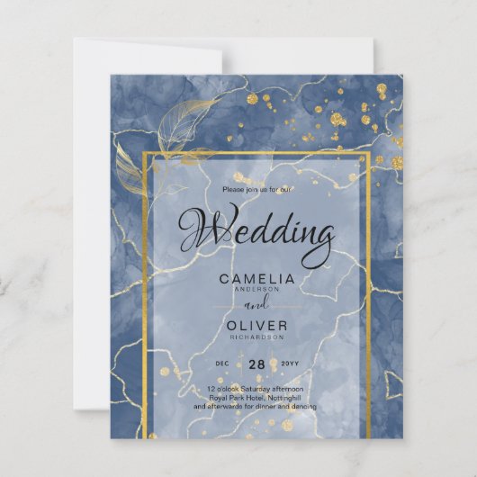 LeahG Navy Blue Gold INK Abstrakt Wedding INVITE (Vorderseite)