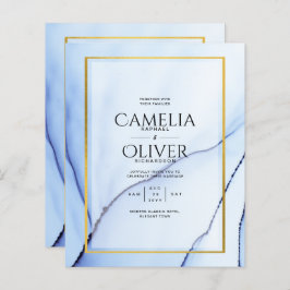 LeahG Navy Blue Gold INK Abstrakt Wedding INVITE