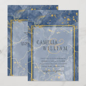 LeahG Navy Blue Gold INK Abstrakt Wedding INVITE Einladung (Vorne/Hinten)
