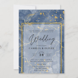 LeahG Navy Blue Gold INK Abstrakt Wedding INVITE Einladung