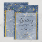 LeahG Navy Blue Gold INK Abstrakt Wedding INVITE Einladung (Vorne/Hinten)
