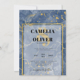 LeahG Navy Blue Gold INK Abstrakt Wedding INVITE Einladung