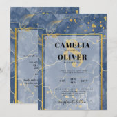 LeahG Navy Blue Gold INK Abstrakt Wedding INVITE Einladung (Vorne/Hinten)