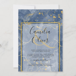 LeahG Navy Blue Gold INK Abstrakt Wedding INVITE Einladung
