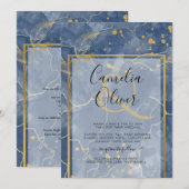 LeahG Navy Blue Gold INK Abstrakt Wedding INVITE Einladung (Vorne/Hinten)