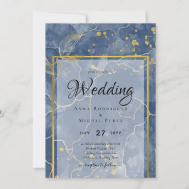 LeahG Navy Blue Gold INK Abstrakt Wedding INVITE Einladung