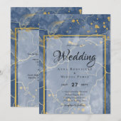 LeahG Navy Blue Gold INK Abstrakt Wedding INVITE Einladung (Vorne/Hinten)