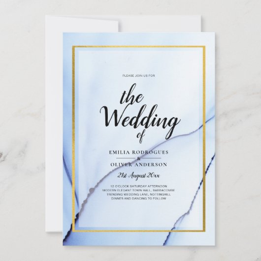 LeahG Navy Blue Gold INK Abstrakt Wedding INVITE Einladung (Vorderseite)