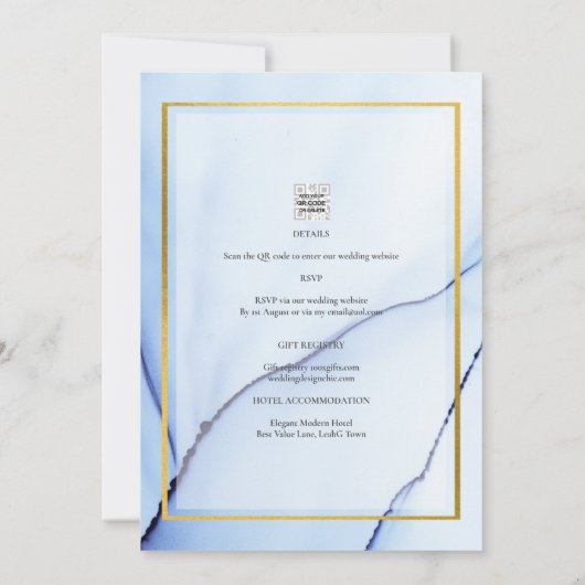 LeahG Navy Blue Gold INK Abstrakt Wedding INVITE Einladung (Rückseite)