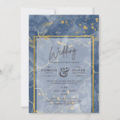 LeahG Navy Blue Gold INK Abstrakt Wedding INVITE Einladung (Vorderseite)