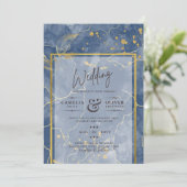 LeahG Navy Blue Gold INK Abstrakt Wedding INVITE Einladung (Stehend Vorderseite)