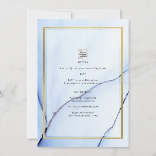 LeahG Navy Blue Gold INK Abstrakt Wedding INVITE Einladung (Rückseite)