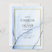 LeahG Navy Blue Gold INK Abstrakt Wedding INVITE Einladung (Vorderseite)