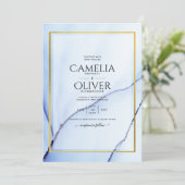 LeahG Navy Blue Gold INK Abstrakt Wedding INVITE Einladung (Stehend Vorderseite)