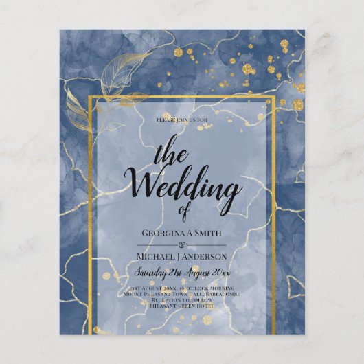LeahG Navy Blue Gold INK Abstrakt Wedding INVITE Flyer (Vorne)