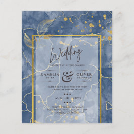 LeahG Navy Blue Gold INK Abstrakt Wedding INVITE Flyer