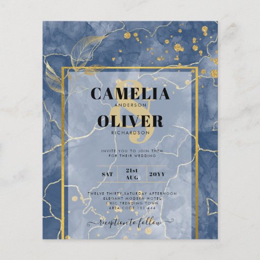LeahG Navy Blue Gold INK Abstrakt Wedding INVITE Flyer (Vorne)