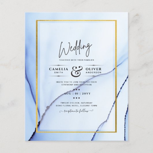 LeahG Navy Blue Gold INK Abstrakt Wedding INVITE Flyer (Vorne)