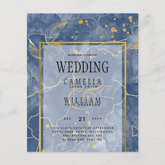 LeahG Navy Blue Gold INK Abstrakt Wedding INVITE Flyer (Vorne)