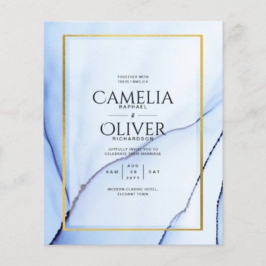 LeahG Navy Blue Gold INK Abstrakt Wedding INVITE Flyer (Vorne)