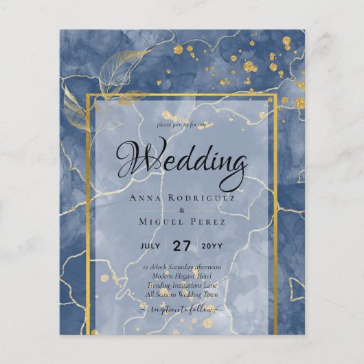 LeahG Navy Blue Gold INK Abstrakt Wedding INVITE Flyer (Vorne)