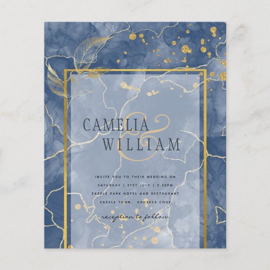 LeahG Navy Blue Gold INK Abstrakt Wedding INVITE Flyer (Vorne)