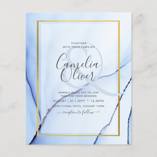 LeahG Navy Blue Gold INK Abstrakt Wedding INVITE Flyer (Vorne)