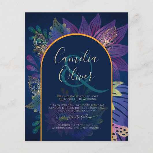 LeahG Navy Lila Gold JEWEL TONES Wedding INVITE (Vorderseite)