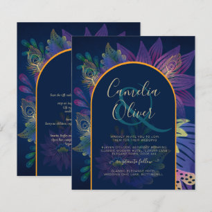 LeahG Navy Lila Gold JEWEL TONES Wedding INVITE
