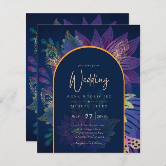 LeahG Navy Lila Gold JEWEL TONES Wedding INVITE (Vorne/Hinten)