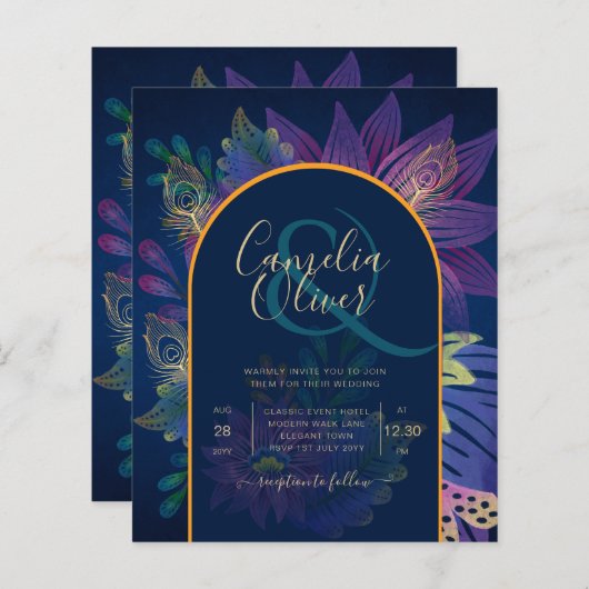 LeahG Navy Lila Gold JEWEL TONES Wedding INVITE (Vorne/Hinten)